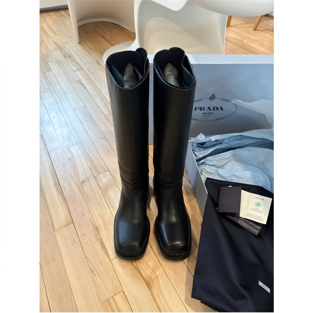 Prada black brushed calf leather boots in size EU 39 - Picture 2 of 8